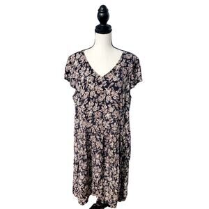 Garnet Hill Womens Black Floral Peasant Dress Size Medium Beach Cottagecore Boho
